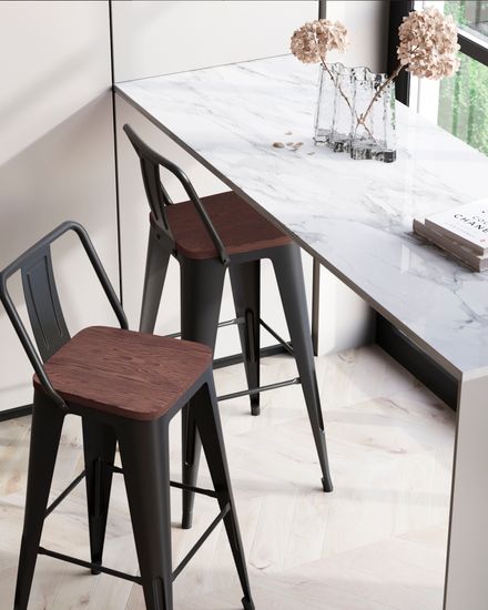 Стул барный TOLIX WOOD со спинкой черный глянцевый