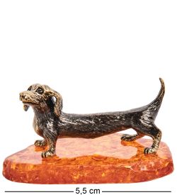 Народные промыслы AM- 303 Фигурка «Такса Паро» (латунь, янтарь)