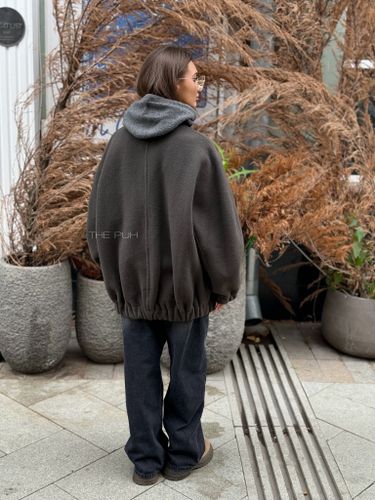 Шерстяной графитовый оверсайз бомбер