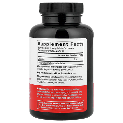 Force Factor, таурин, 180 растительных капсул (500 мг в 1 капсуле)