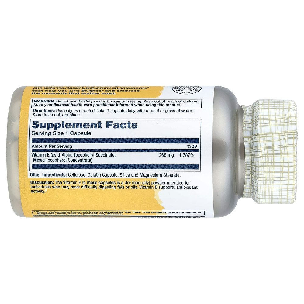 Solaray, витамин E со смешанными токоферолами, 268 мг, 50 капсул