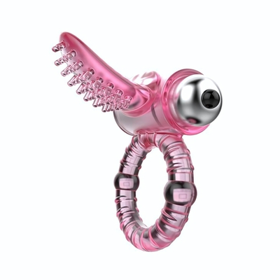 Эрекционное кольцо с вибростимулятором клитора в форме язычка (Цвет: розовый)