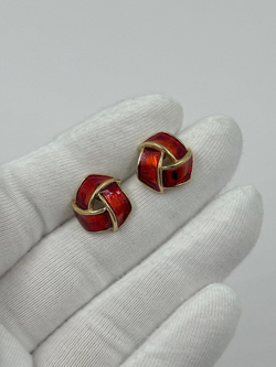 Серьги пусеты Узелки с красной эмалью