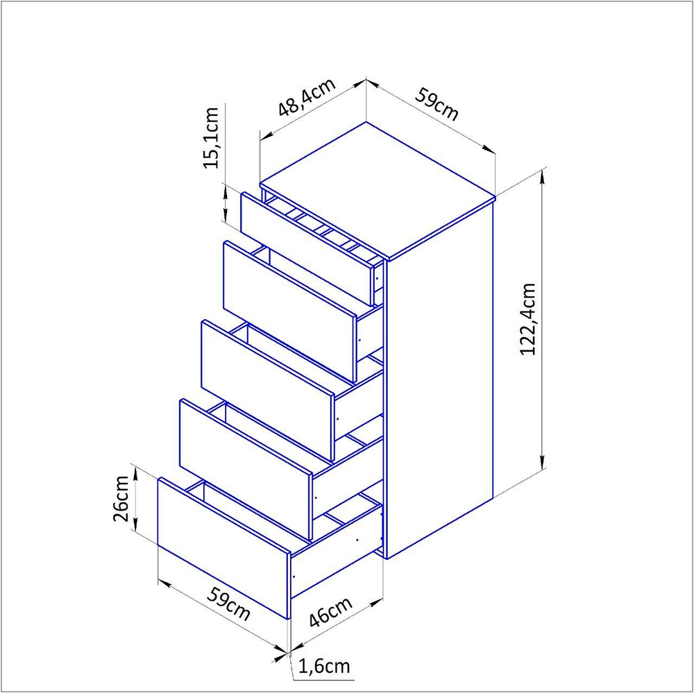 Комод белый Оланд без ручек 5 ящиков для вещей и одежды с органайзерами для ящиков