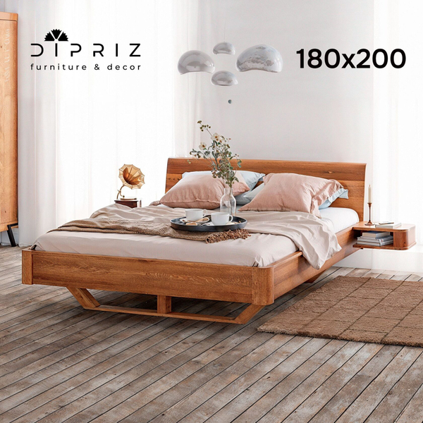 Двуспальная парящая кровать Калантея 180х200 см из массива дикого дуба с настилом в стиле лофт