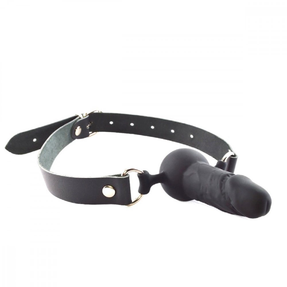Кляп страпон Sitabella фаллос ремешок черный кожа 9,7 см