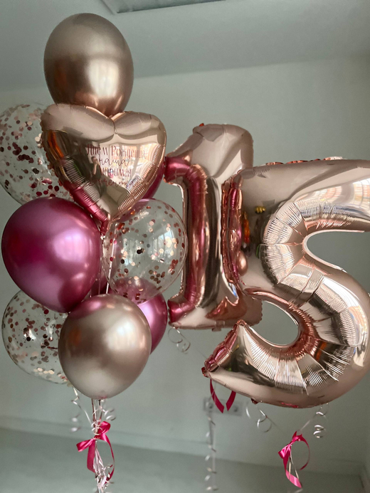 Воздушные шары для девушки на 15 лет розовое золото №3920