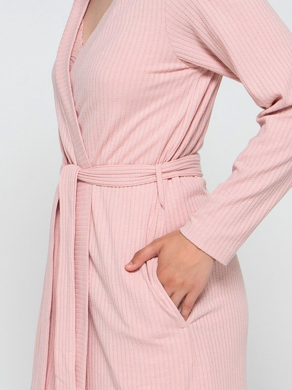 Женский халат из хлопкового трикотажа в рубчик