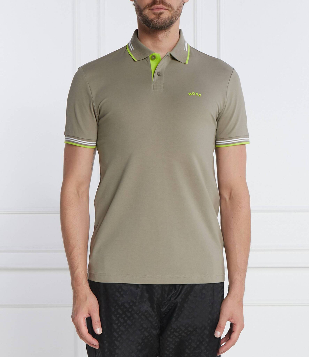 Поло Paul Curved BOSS GREEN - хаки(50469245)