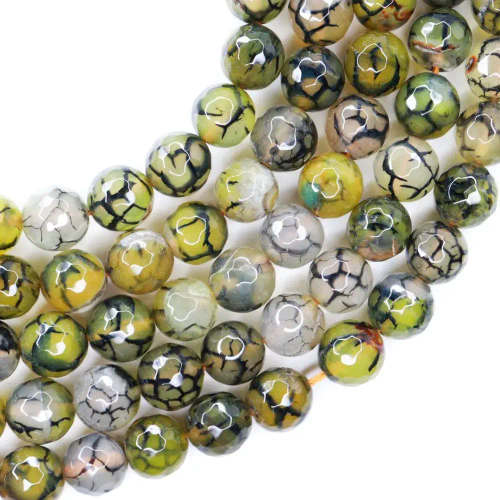Агат "Вены Дракона", бусины граненые 4/6/8/10 мм, на нитке 38 см, цвет: Серо-зеленый