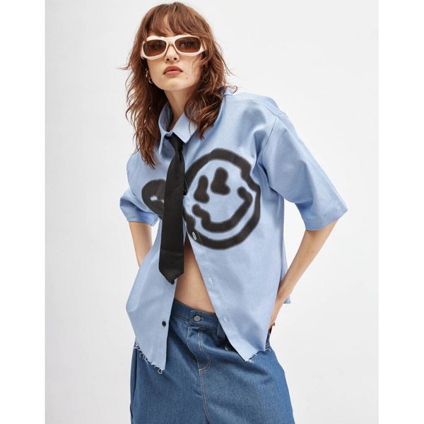 Рубашка Smile укороченная голубая - фото 8