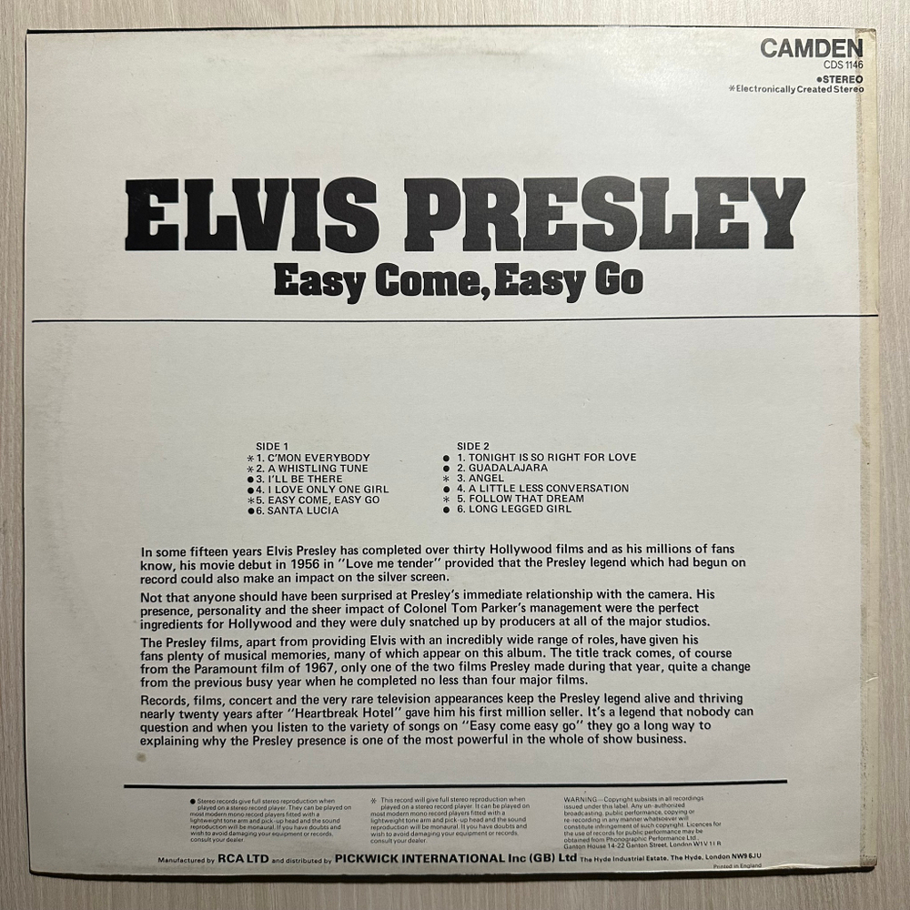 Elvis Presley - Easy Come, Easy Go (Англия 1975г.)