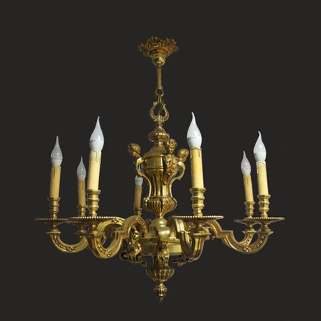 Винтаж: Бронзовая 8 рожковая люстра