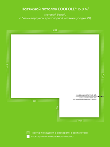 Матовый натяжной потолок 15.8 м2