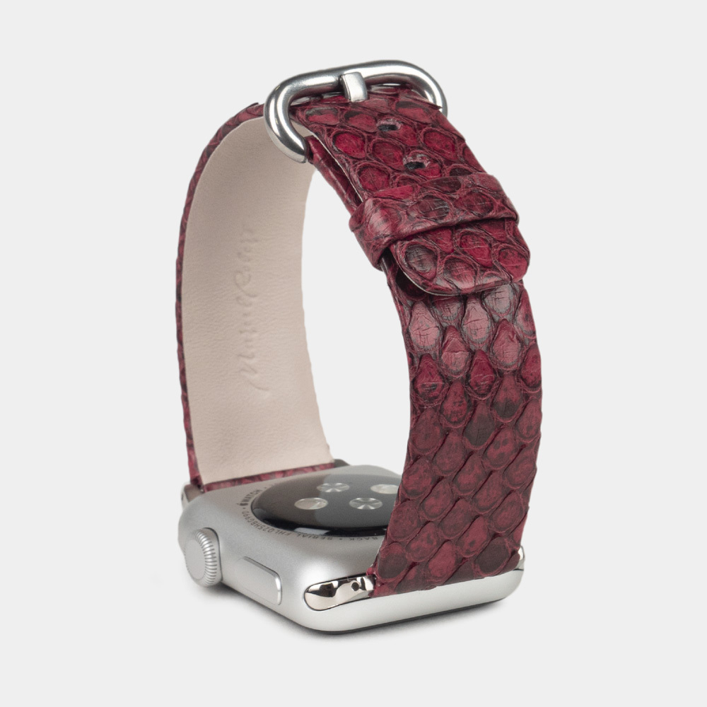 Ремешок для Apple Watch 44/45/46 mm из кожи питона, малинового цвета
