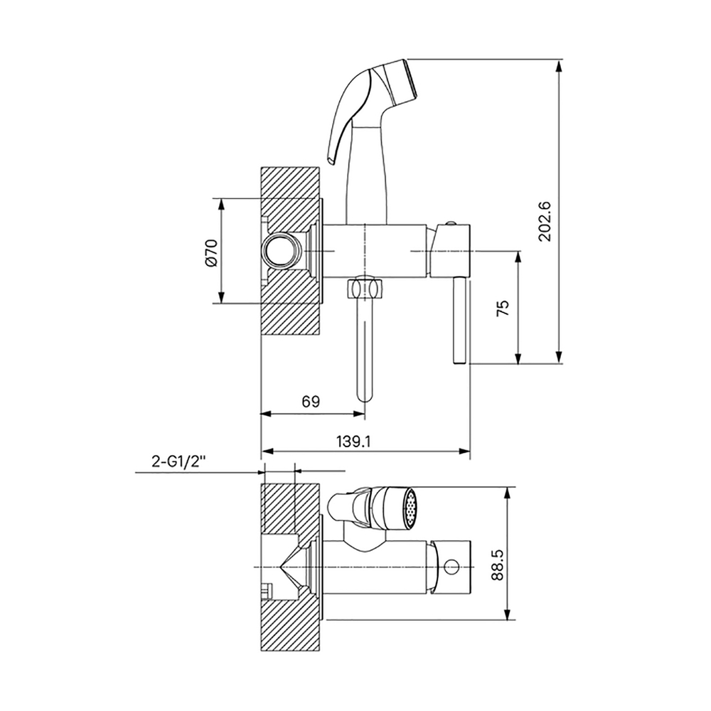 Смеситель с гигиенической лейкой  25к Milardo 001WTR0M08 встраиваемый БЕЛЫЙ матовый