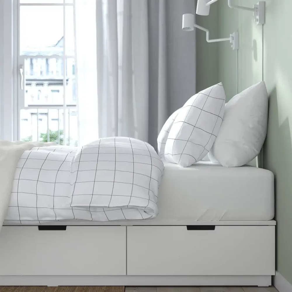Каркас кровати с ящиком и матрасом - IKEA NORDLI, 200х140 см, матрас средне-жесткий, белый, НОРДЛИ ИКЕА