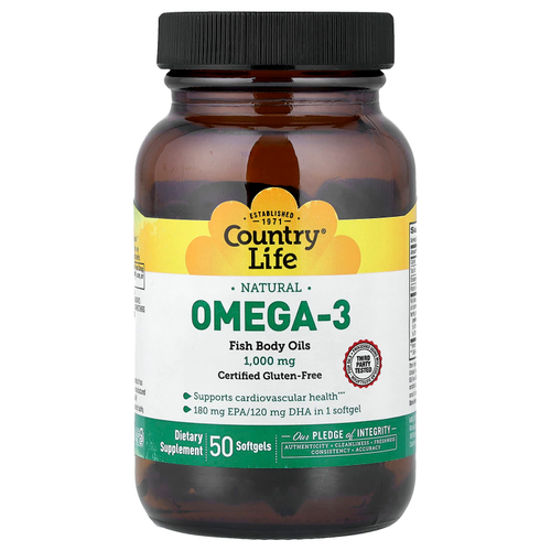 Country Life, Naturals Omega-3, 1000 мг, 50 мягких таблеток