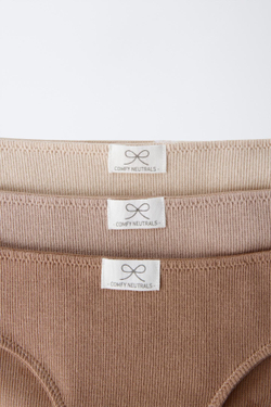 ZARA НАБОР ИЗ ТРЕХ ТРУСОВ В РУБЧИК С НАШИВКОЙ, ТЕЛЕСНО-РОЗОВЫЙ