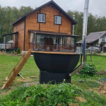 Банный чан на 6 человек из нержавеющей стали Aisi 430, на подставке с ветрозащитой, с лестницей