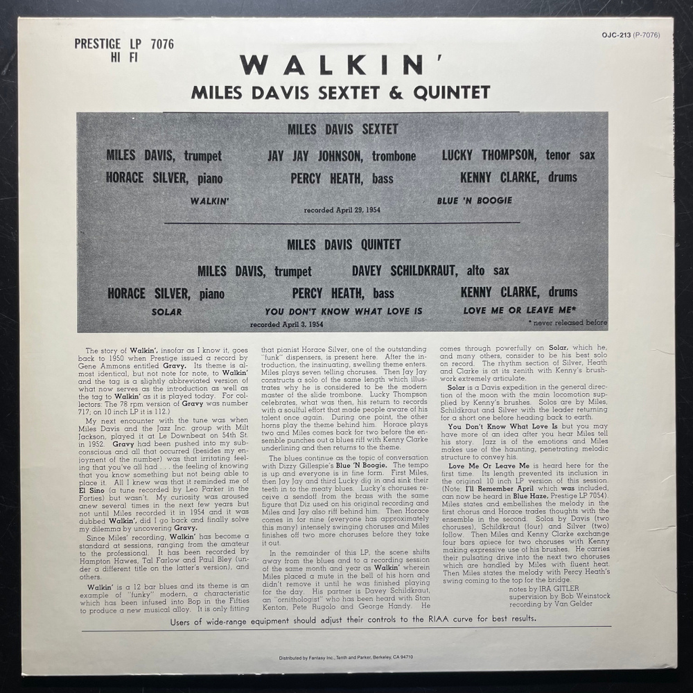 Miles Davis All Stars ‎– Walkin (США 1986г.)