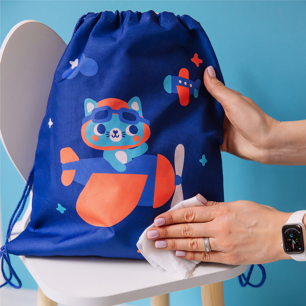 Мешок в садик 33х40, Котик пилот (синий)