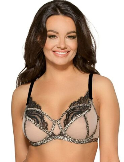 Бюстгальтер с леопардовой отделкой мягких чашек (Размер: 75G) (Цвет: телесный)