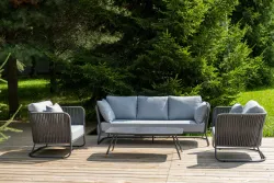 "Багамы" лаунж-зона 5-местная плетеная из роупа (веревки), каркас алюминиевый темно-серый, роуп серый