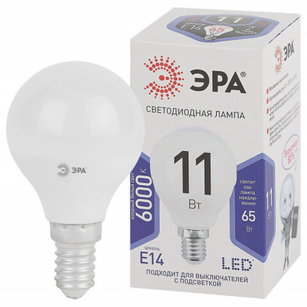 Лампочка светодиодная ЭРА STD LED P45-11W-860-E14 E14 / Е14 11Вт шар холодный дневной свет