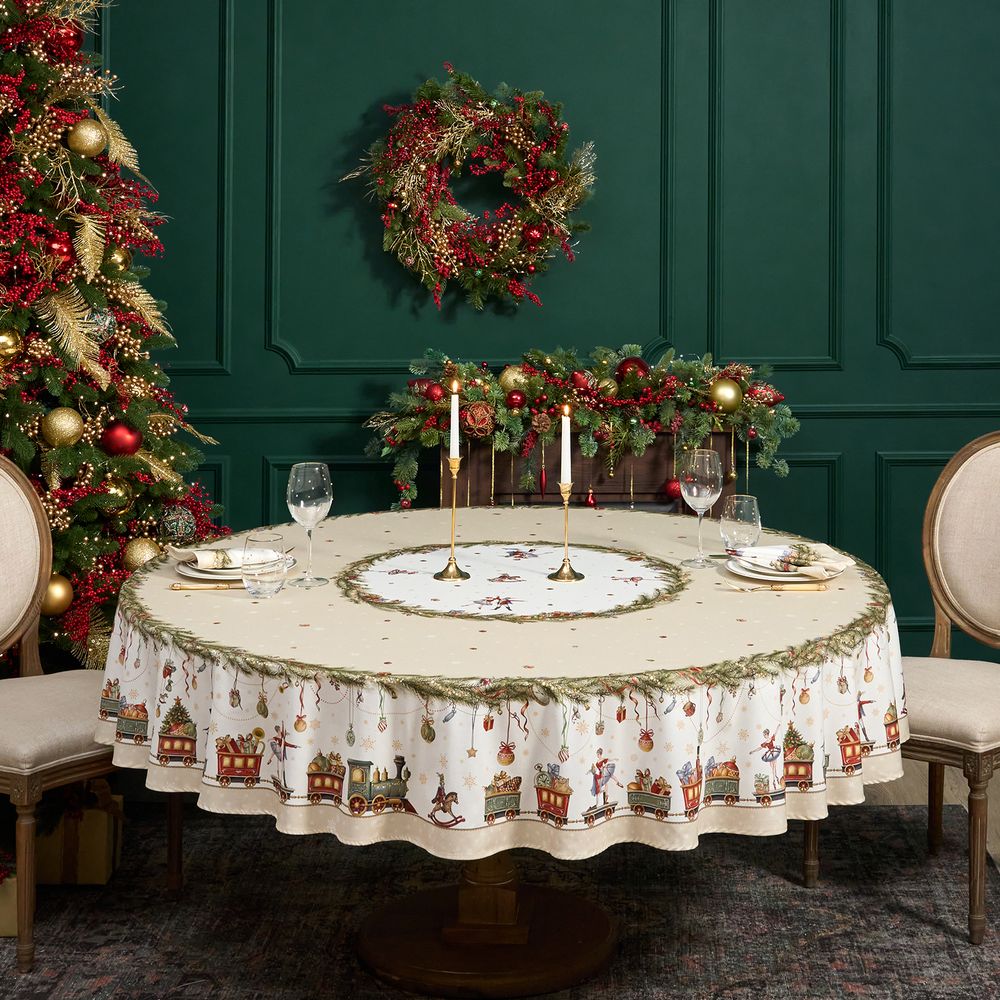 СКАТЕРТЬ КРУГЛАЯ "ЩЕЛКУНЧИК" ,220СМ БЕЖЕВЫЙ 100% ХЛОПОК , ТВИЛ