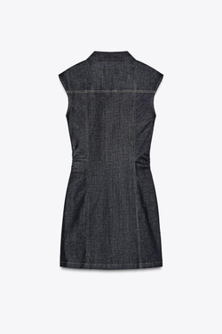 ZARA ДЖИНСОВОЕ МИНИ-ПЛАТЬЕ Z1975 СО СБОРКАМИ, СИНИЙ