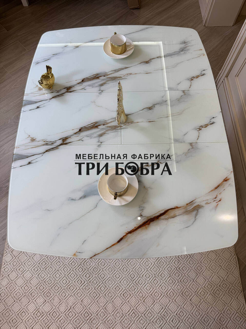 Кухонный раздвижной стол "Танго", белый мрамор