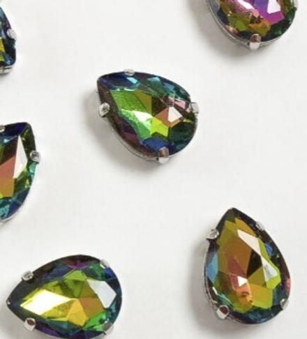 Стразы пришивные стекло в оправе, р. 18 мм, хамелеон