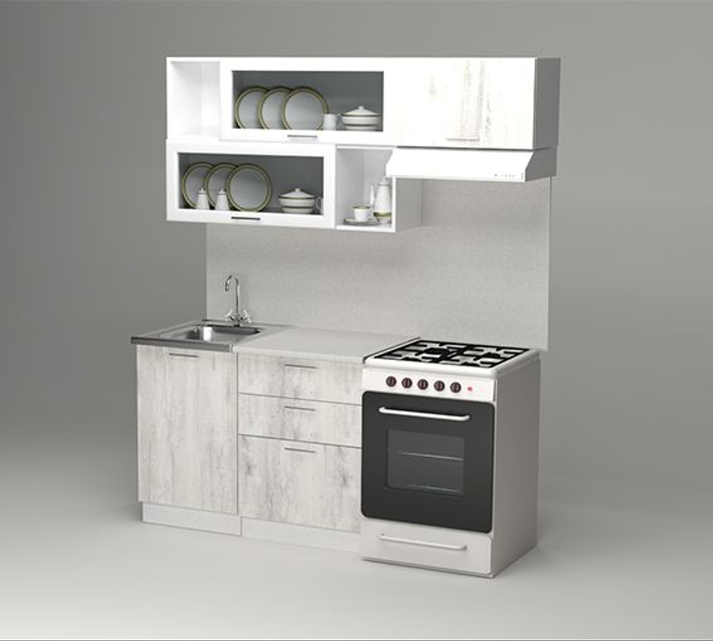 Кухонный гарнитур Алина экстра 1700 мм, каркас ЛДСП, фасад ЛДСП; Стекло, Белый/Пайн белый