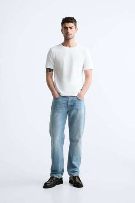 ZARA БАЗОВАЯ ФУТБОЛКА SLIM FIT, БЕЛЫЙ
