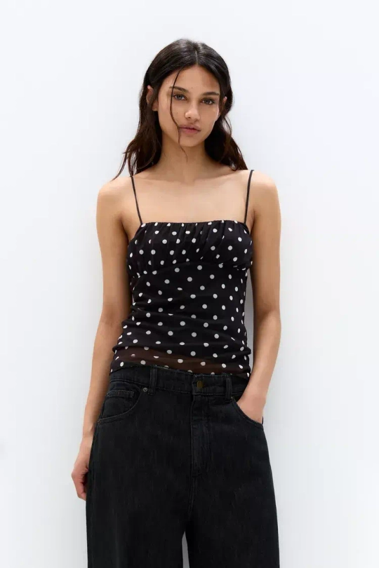 PULL&BEAR Топ с бретельками в горошек, черный