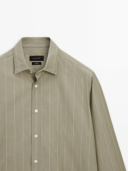 Massimo Dutti Рубашка из поплина в тонкую полоску, зеленый