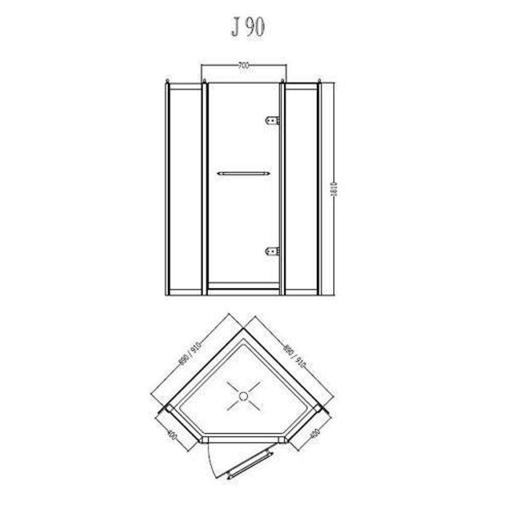Душевое ограждения Devon & Devon SAVOY J90 профиль золото, стекло матовое с декором. 90х90см.