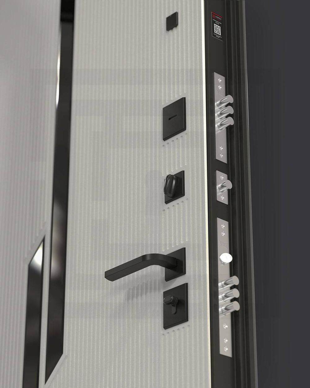 Входная металлическая дверь CARBON (Карбон) 25 Бетон светлый, черный молдинг / Графит Лофт