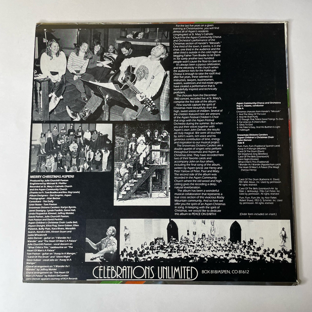 Винтажная виниловая пластинка LP Рождественние Песни, The Aspen Community Chorus And Orchestra, The Snowmass Dickens Carolers, John Denver, Merry Christmas Aspen (США 1984)