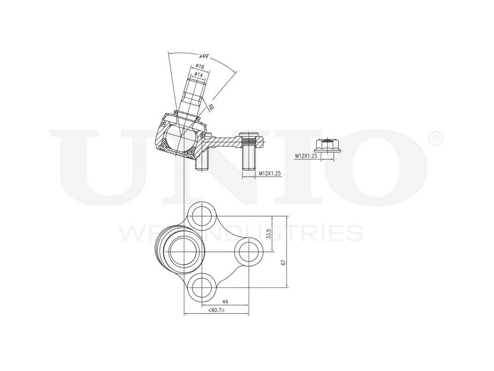 Опора шаровая передняя нижняя левая UNIO SSP-20130