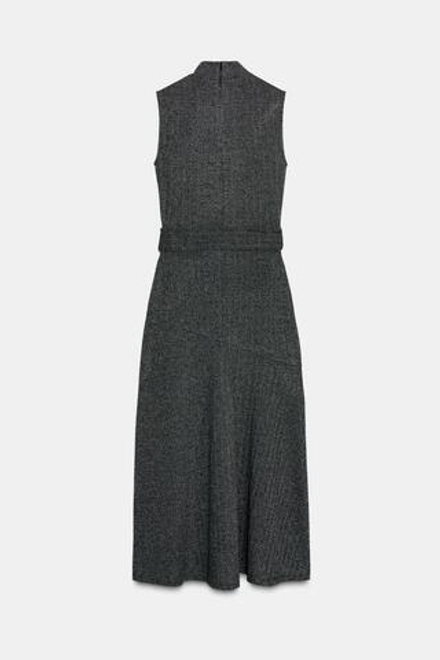 ZARA ПЛАТЬЕ ИЗ САРЖИ С ПОЯСОМ, ТЕМНО-СЕРЫЙ