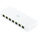 Ubiquiti USW-Ultra-210W-EU compact, Layer 2, 8-port GbE PoE switch with versatile mounting options, 7x GbE PoE+ output ports, GbE port with optional PoE++ input, 202W PoE availability with the included AC power adapter