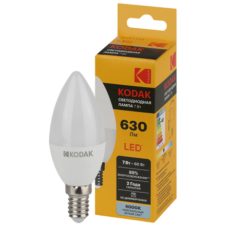 Лампа светодиодная Kodak LED B35-7W-840-E14 K 7Вт свеча нейтральный белый свет Е14