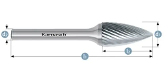 Борфреза твердосплавная Karnasch форма H, 3х6х3х38 мм, насечка HP-2, без покрытия, арт. 11.3070-005