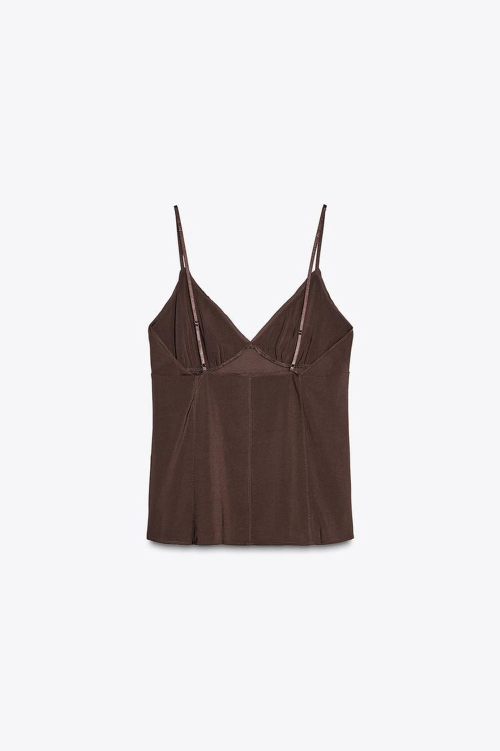 ZARA ТОП С V-ОБРАЗНЫМ ВЫРЕЗОМ, ТЕМНО-КОРИЧНЕВЫЙ