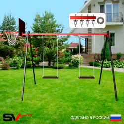 Уличные качели Sv Sport УК171КП2 (3.0м/Щит баскет/Деревянные 2шт/Подвесы на подш 2к)