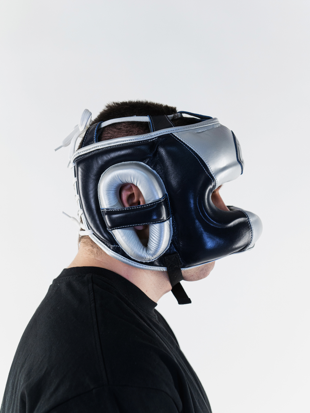 Шлем боксерский LEADERS LS ULTRA с бамперной защитой BL/SIL  кожа, синий тёмный/серебристый