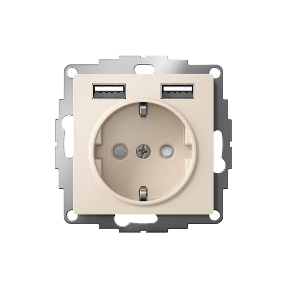 Розетка 1-м СП AtlasDesign 16А IP20 с 2-мя заряд. устройствами USB тип A+A 5В/2.4А 2х5В/1.2А механизм беж. SE ATN000230