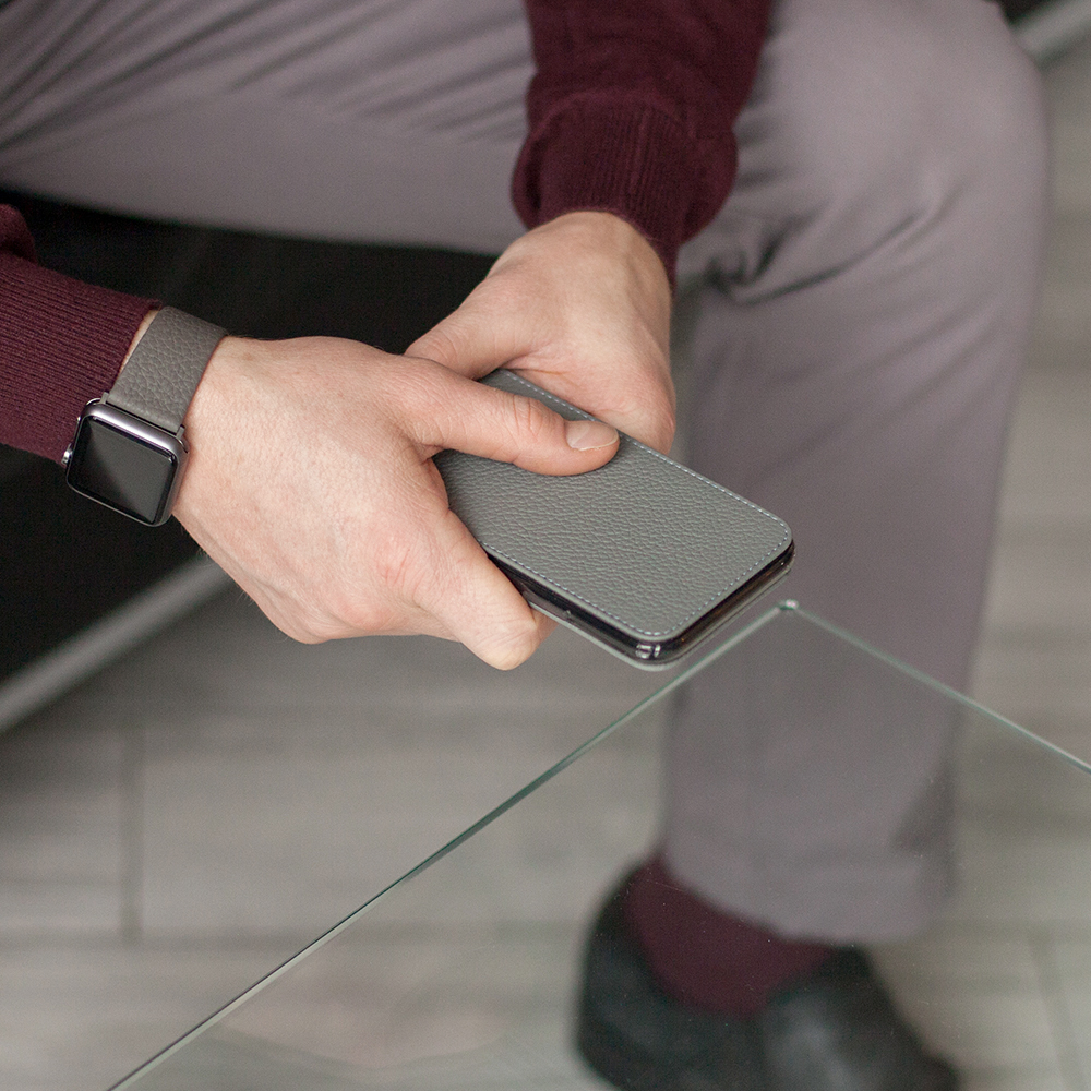 Чехол для iPhone 11 Pro из натуральной кожи теленка, стального цвета